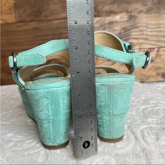 Frye Carlie Sling Platform Wedge Sandals Sz 9.5M Teal Mint Green Chic Prep EUC - Picture 6 of 14